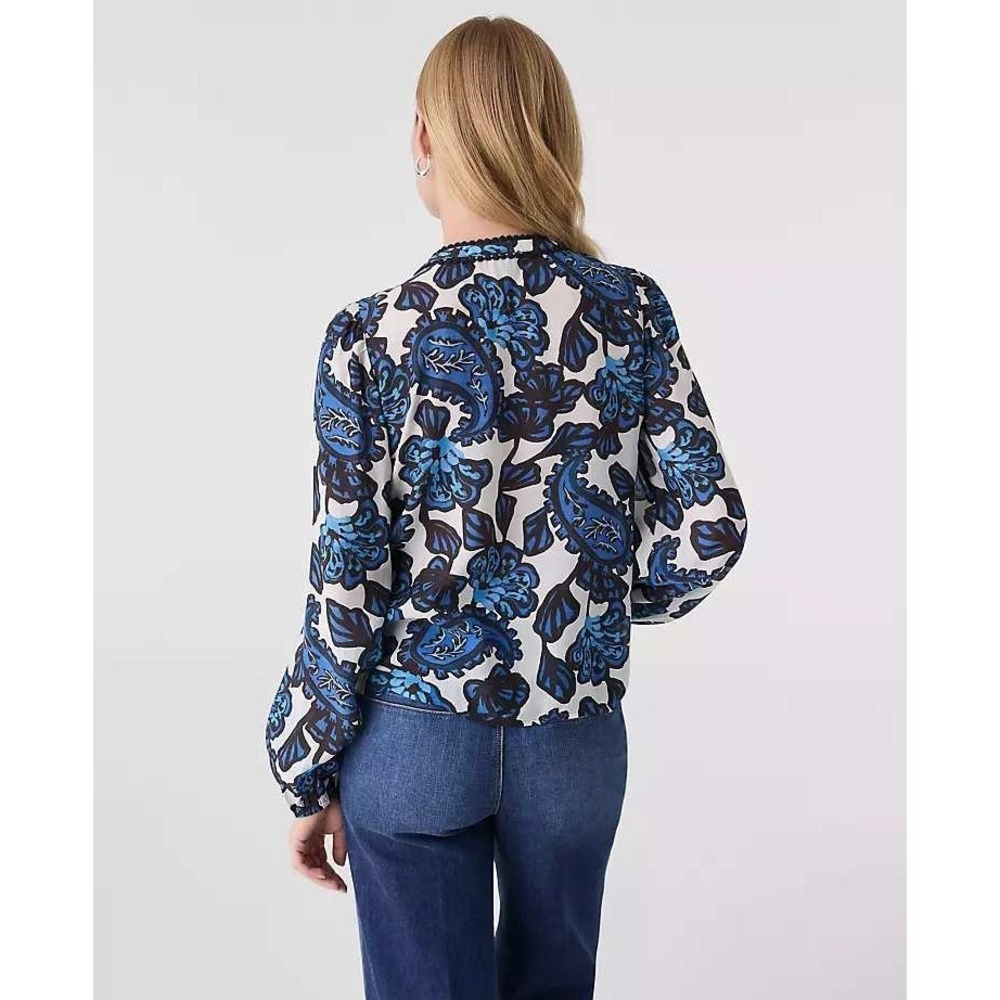 Ann Taylor Petite Paisley Bobble‎ Trim Blouse Night Sky Small Petite NWT - Picture 2 of 8